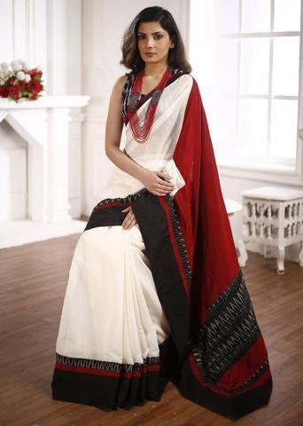 Stylish White And Maroon Color Digital Printed Pure Linen Saree